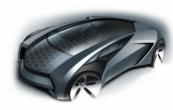 基于薄膜发电技术开发的太阳能全动力汽车(示意图)